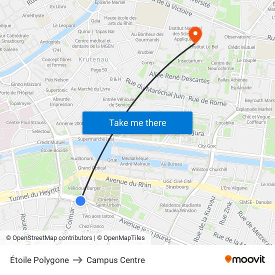 Étoile Polygone to Campus Centre map