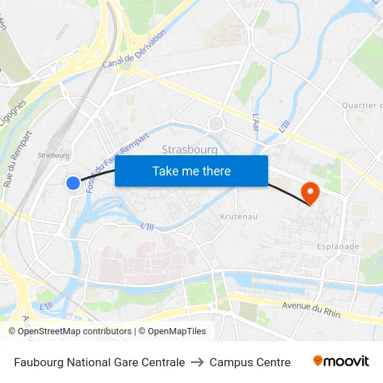 Faubourg National Gare Centrale to Campus Centre map