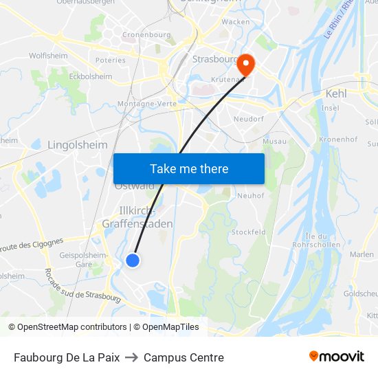 Faubourg De La Paix to Campus Centre map