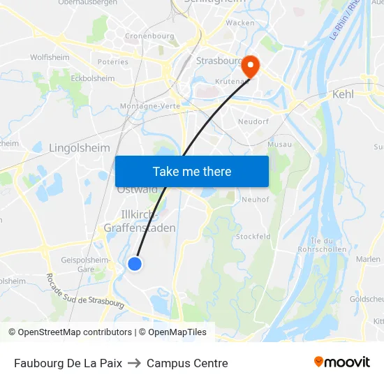 Faubourg De La Paix to Campus Centre map