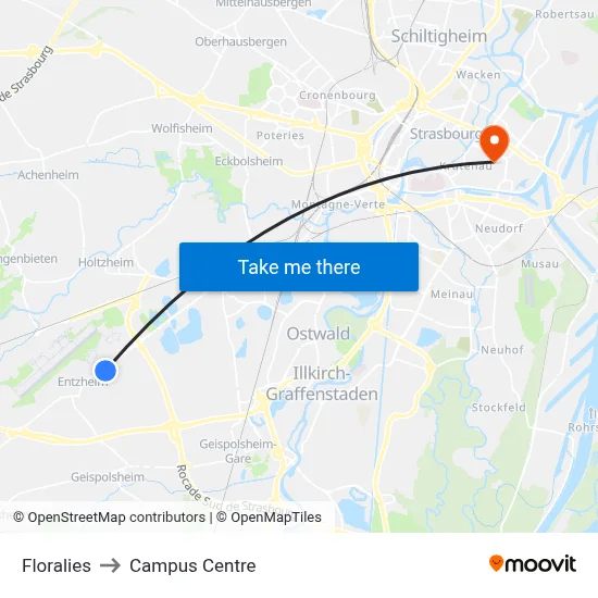 Floralies to Campus Centre map