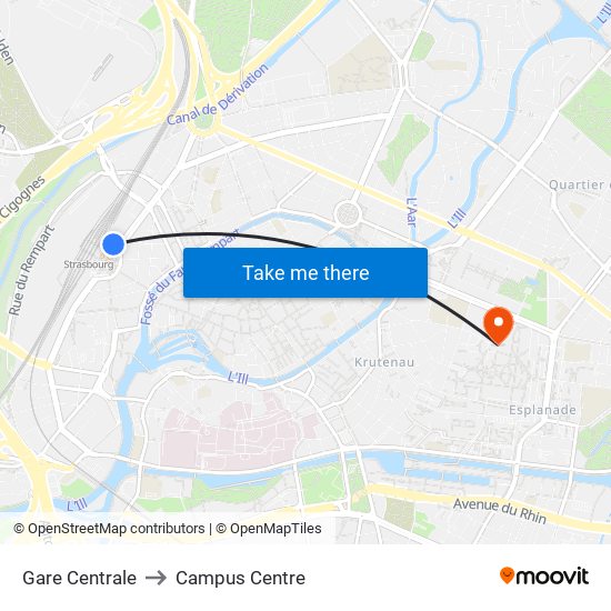 Gare Centrale to Campus Centre map