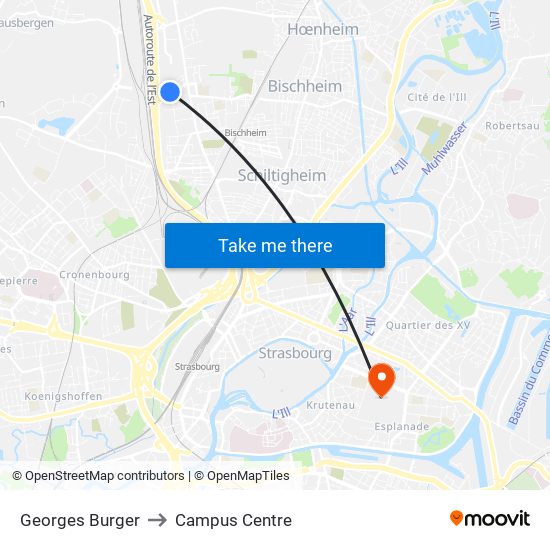 Georges Burger to Campus Centre map