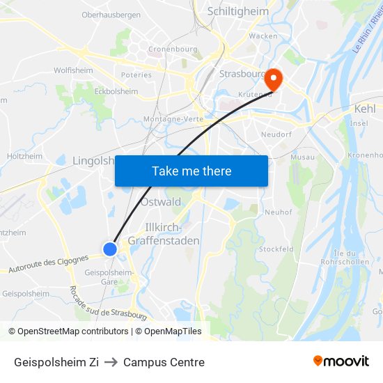 Geispolsheim Zi to Campus Centre map