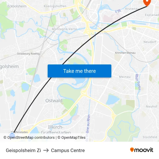 Geispolsheim Zi to Campus Centre map