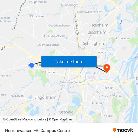 Herrenwasser to Campus Centre map