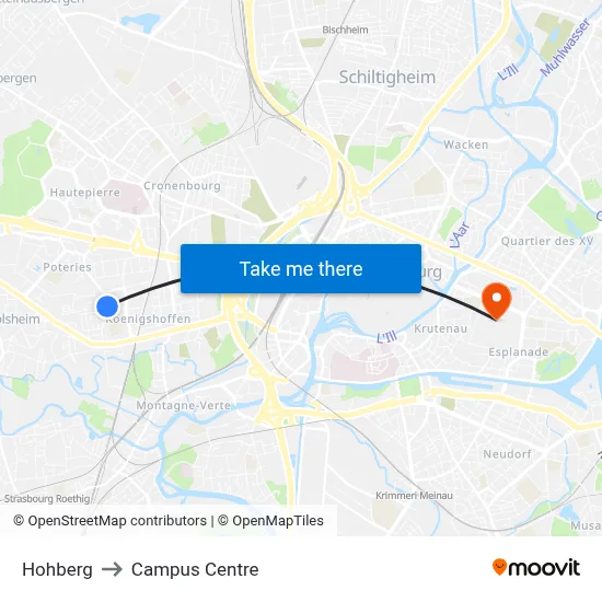 Hohberg to Campus Centre map