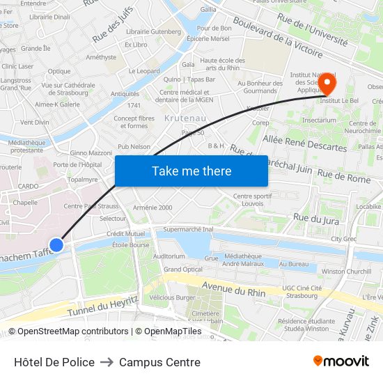 Hôtel De Police to Campus Centre map