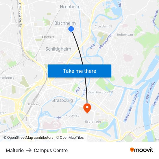 Malterie to Campus Centre map