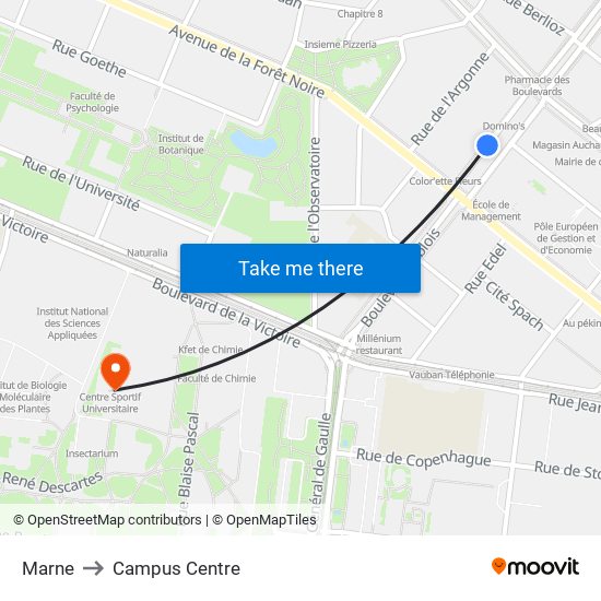 Marne to Campus Centre map