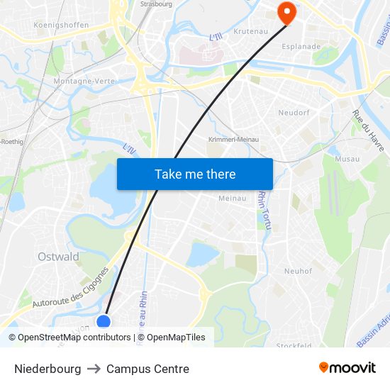 Niederbourg to Campus Centre map