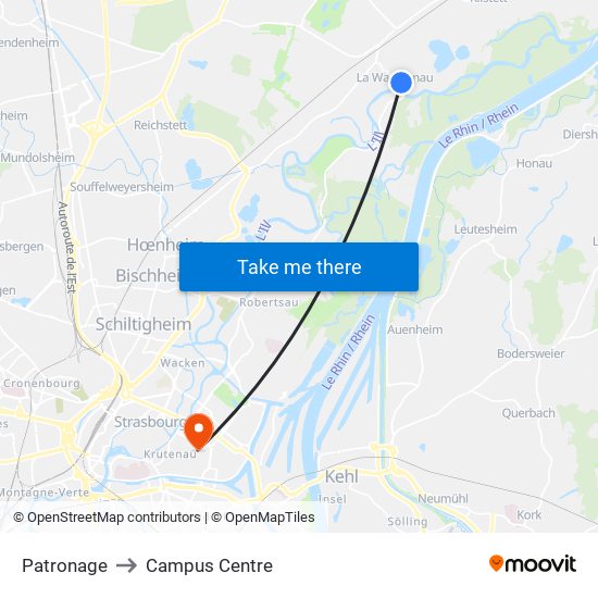 Patronage to Campus Centre map