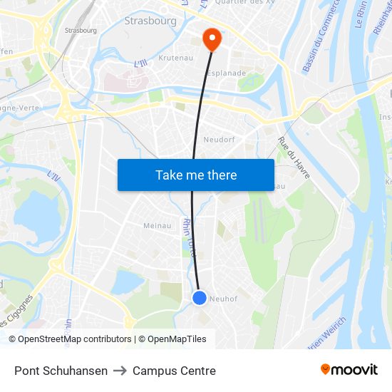 Pont Schuhansen to Campus Centre map