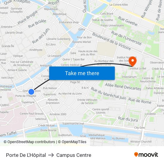 Porte De L'Hôpital to Campus Centre map