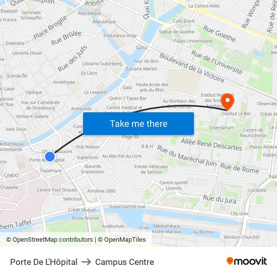 Porte De L'Hôpital to Campus Centre map