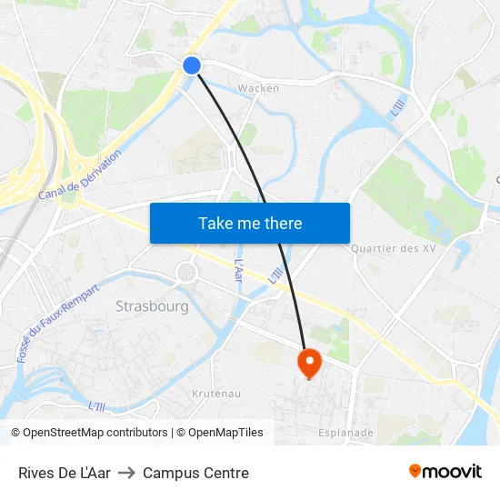 Rives De L'Aar to Campus Centre map