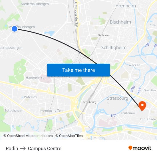 Rodin to Campus Centre map