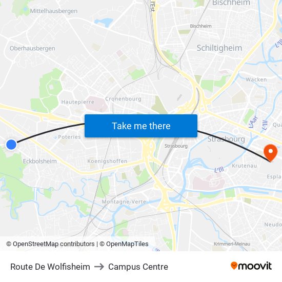 Route De Wolfisheim to Campus Centre map