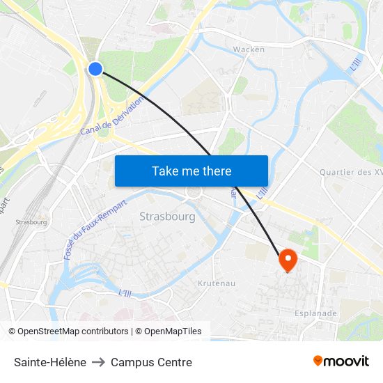 Sainte-Hélène to Campus Centre map