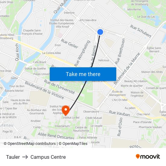 Tauler to Campus Centre map