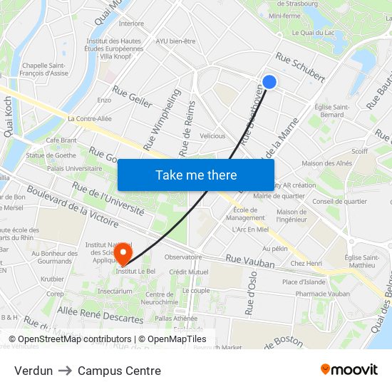 Verdun to Campus Centre map