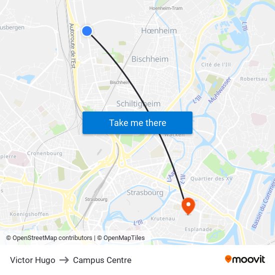 Victor Hugo to Campus Centre map