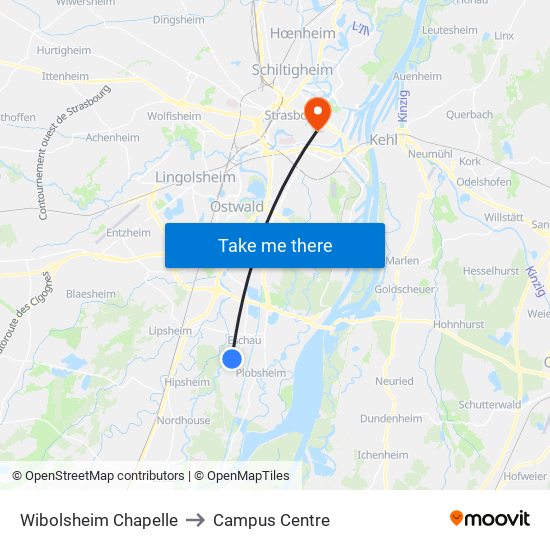 Wibolsheim Chapelle to Campus Centre map