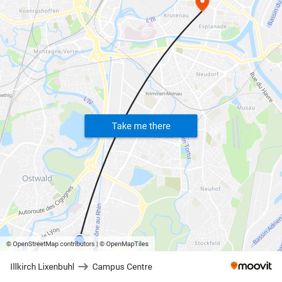 Illkirch Lixenbuhl to Campus Centre map