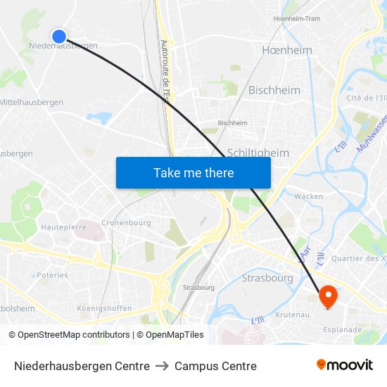 Niederhausbergen Centre to Campus Centre map