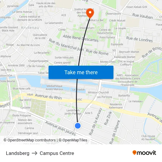 Landsberg to Campus Centre map