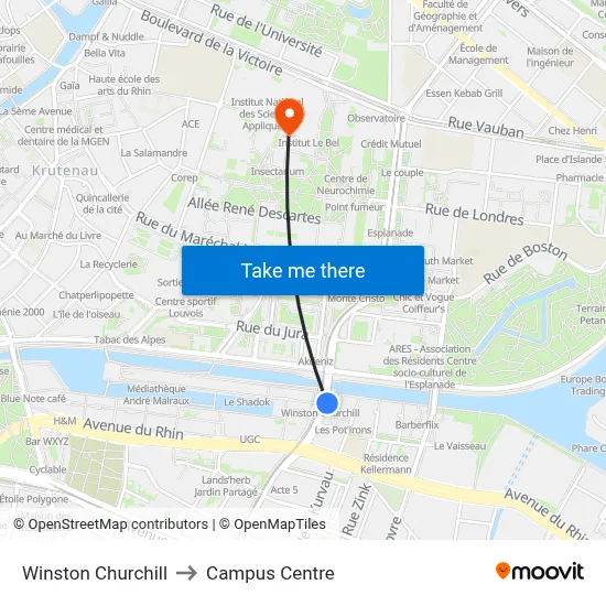 Winston Churchill to Campus Centre map
