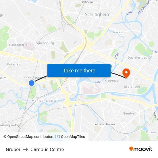 Gruber to Campus Centre map