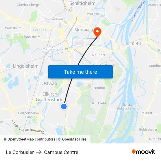 Le Corbusier to Campus Centre map