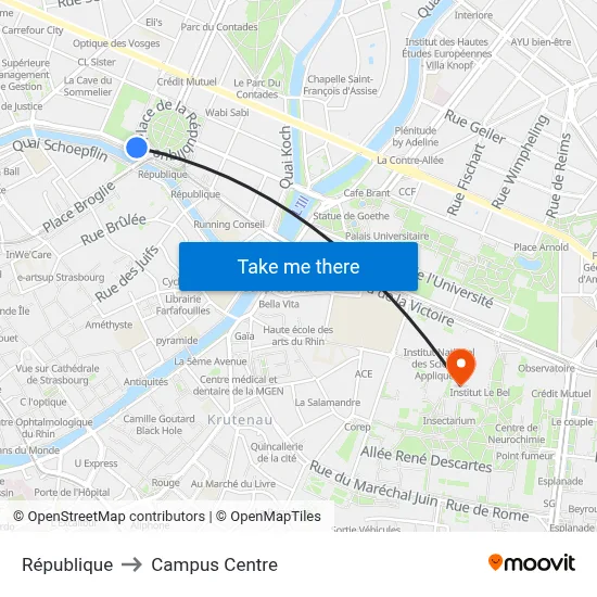 République to Campus Centre map