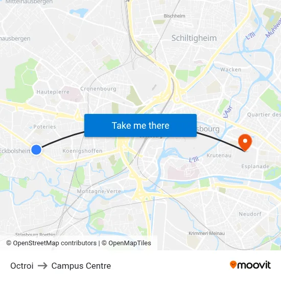 Octroi to Campus Centre map