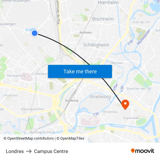 Londres to Campus Centre map