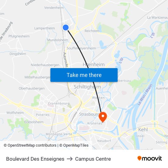 Boulevard Des Enseignes to Campus Centre map