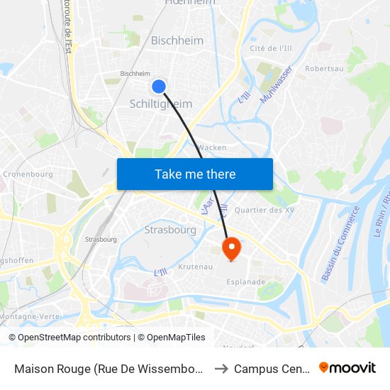 Maison Rouge (Rue De Wissembourg) to Campus Centre map