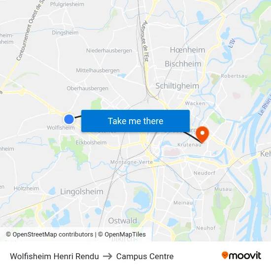 Wolfisheim Henri Rendu to Campus Centre map