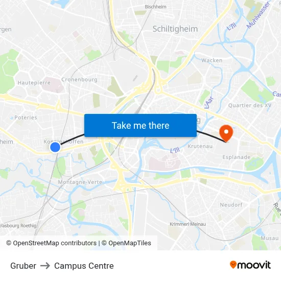 Gruber to Campus Centre map