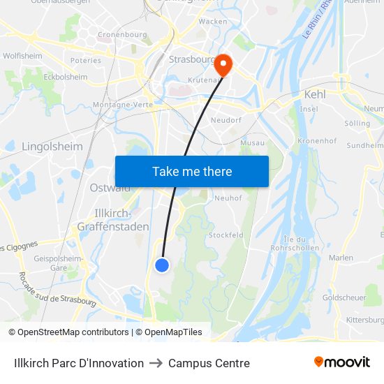 Illkirch Parc D'Innovation to Campus Centre map