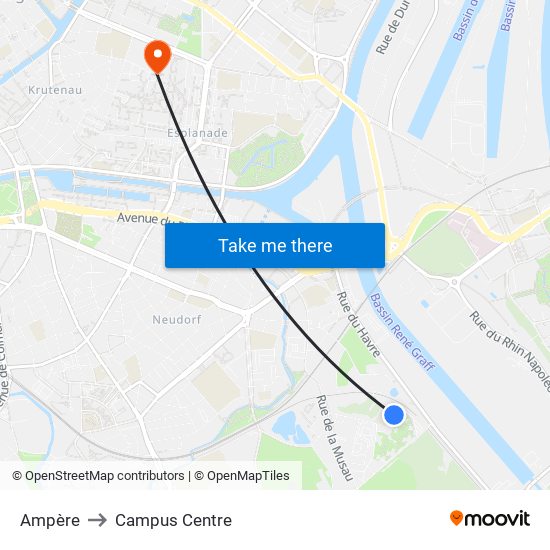 Ampère to Campus Centre map