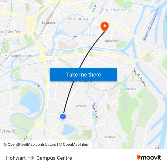 Hohwart to Campus Centre map