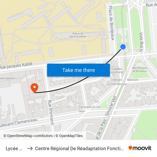 Lycée Kléber to Centre Régional De Réadaptation Fonctionnelle Clémenceau map