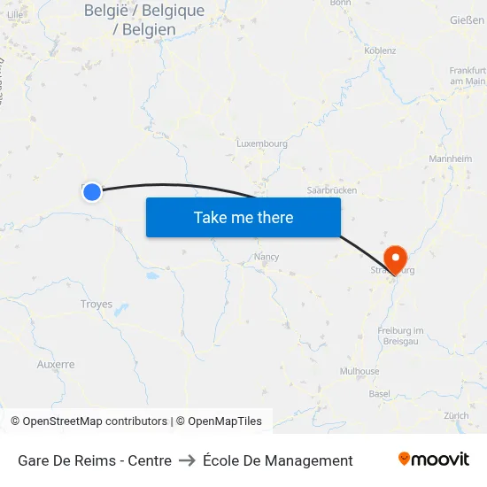 Gare De Reims - Centre to École De Management map