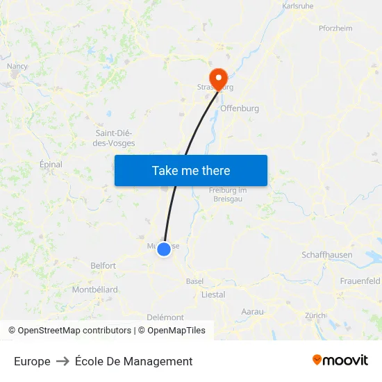 Europe to École De Management map