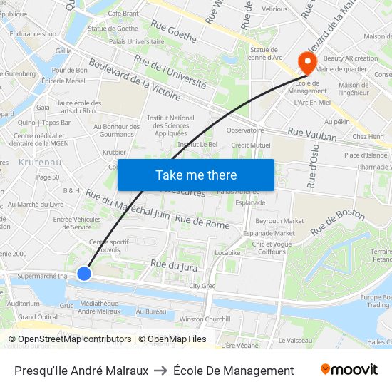 Presqu'Ile André Malraux to École De Management map