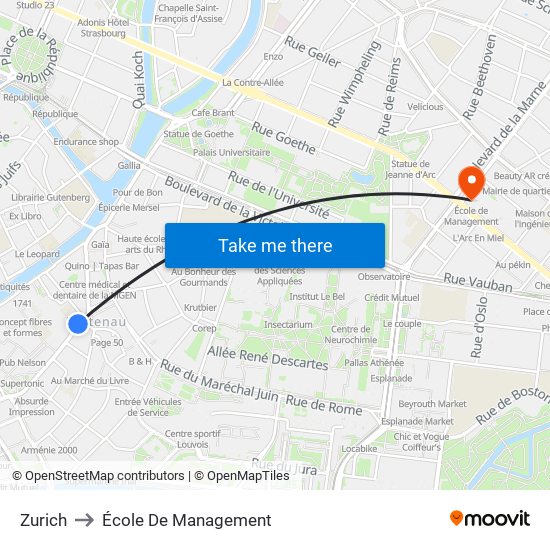 Zurich to École De Management map