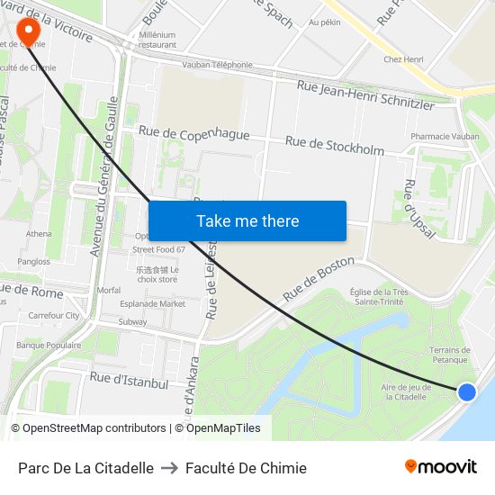 Parc De La Citadelle to Faculté De Chimie map