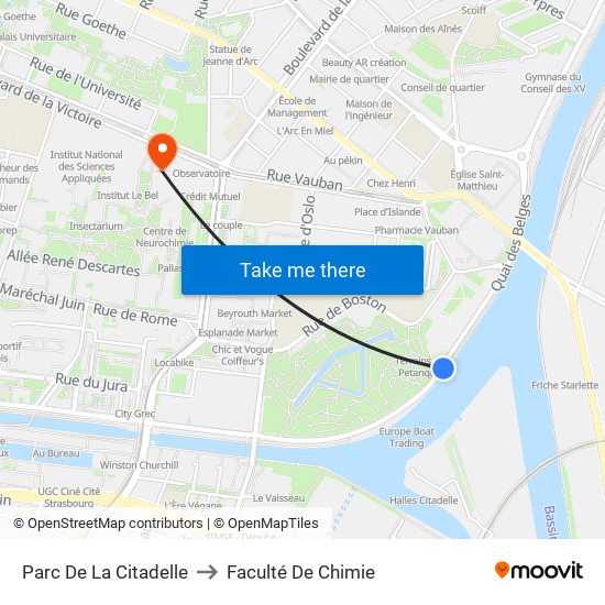 Parc De La Citadelle to Faculté De Chimie map